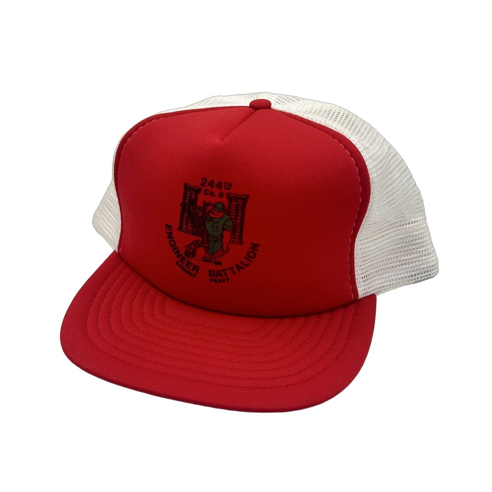 SAN SUN Trucker Hat Men Red Adjustable Mesh Back Army 244th Engineer Battalion